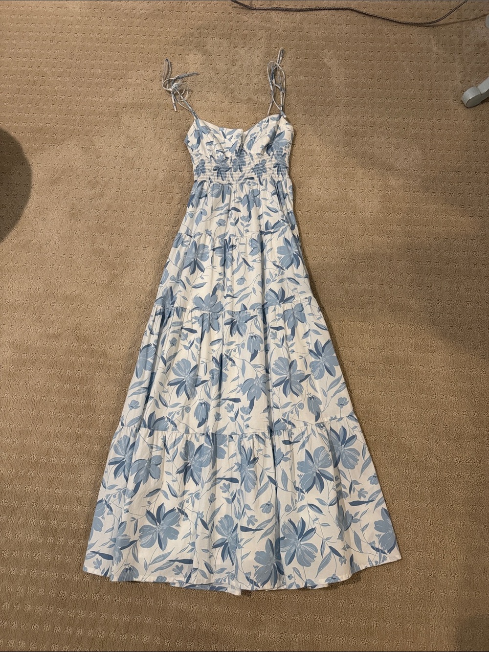 Wayf Blue Floral Tie-Shoulder Maxi Dress